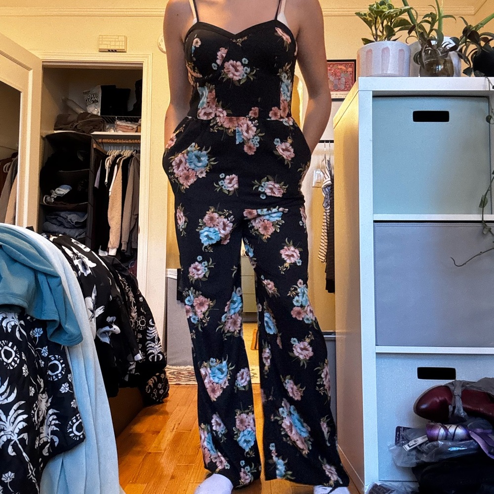 Xhilaration Black Floral Jumpsuit